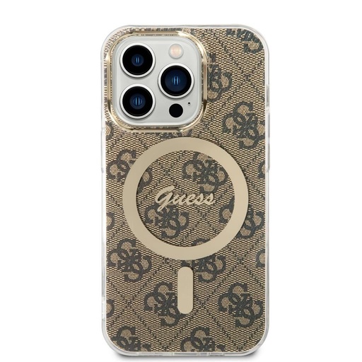 Apple iPhone 14 Pro Guess 4G IML MagSafe pouzdro (Hnědá) - GUHMP14LH4STW