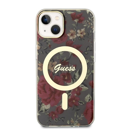 Apple iPhone 13 Guess Flowers IML MagSafe pouzdro (Khaki) - GUHMP13MHCFWSA