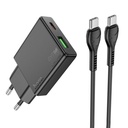 Hoco N38 gyorstöltő adapter USB-A/Type-C csatlakozással (PD20W teljesítménnyel) , Type-C-Type-C kábellel fekete