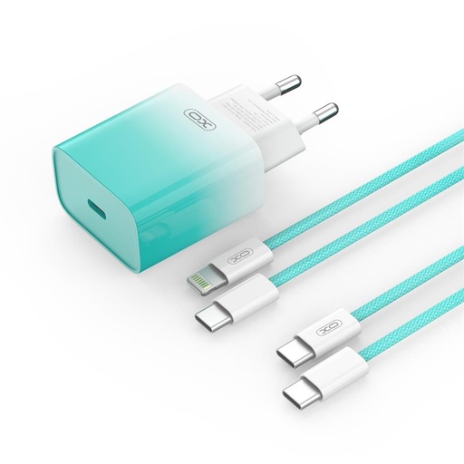 XO CE18 PD 30W rychlonabíječka (Modrá) – USB-C konektor, Lightning s kabelem