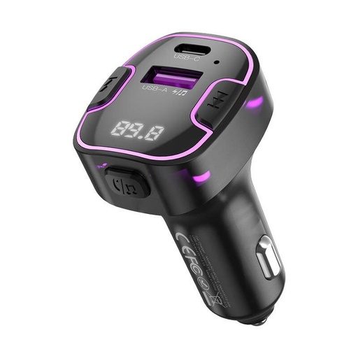 XO BCC12 autní nabíječka a FM transmitter 1xUSB-A a 1xUSB-C s konektorem 3.1A s výkonem, černá