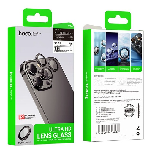 Apple iPhone 15 Pro / iPhone 15 Pro Max Hoco crystal průhledný metal ochrana kamery tvrzené sklo modrá