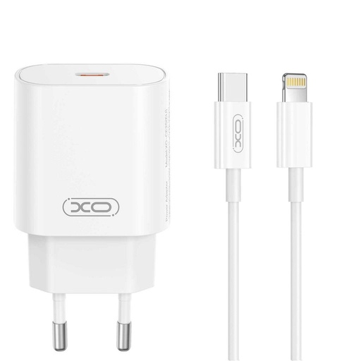 XO CE25 PD 25W rychlonabíječka (Bílá) – USB-C konektor, Lightning s kabelem