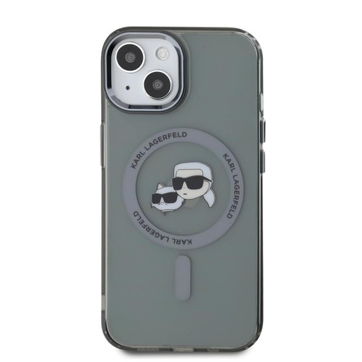 Apple iPhone 15 Karl Lagerfeld IML K&CH Heads Metal Frame MagSafe pouzdro (Černá) – KLHMP15SHLSKCK