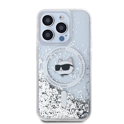 Apple iPhone 15 Pro Max Karl Lagerfeld Liquid Glitter Choupette Head MagSafe pouzdro (Průhledný) – KLHMP15XLGCHSGH