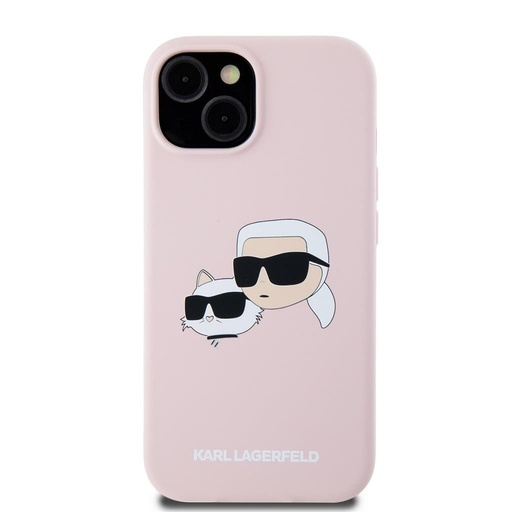 Apple iPhone 15 Karl Lagerfeld Liquid Silicone Double Heads MagSafe pouzdro (Růžová) – KLHMP15SSKCHPPLP