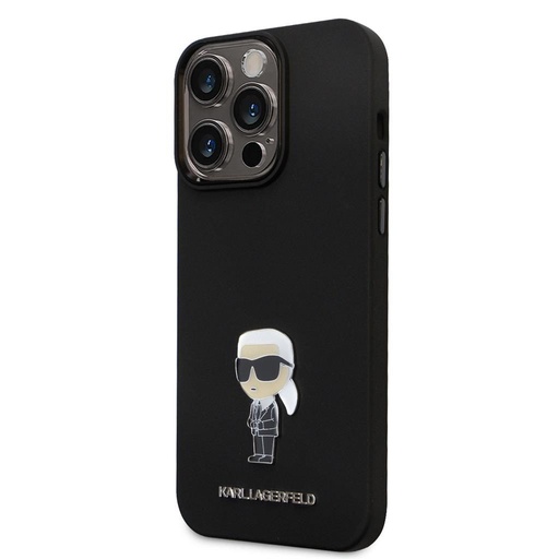 Apple iPhone 15 Pro Max Černá Karl Lagerfeld Liquid Silicone Metal Ikonický pouzdro (Černá) – KLHCP15XSMHKNPK