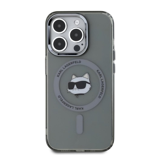 Apple iPhone 15 Pro Karl Lagerfeld IML Choupette Head Metal Frame MagSafe pouzdro (Černá) – KLHMP15LHLSCHK
