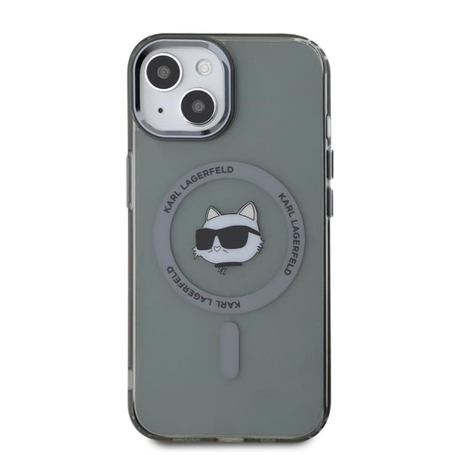 Apple iPhone 15 Karl Lagerfeld IML Choupette Head Metal Frame MagSafe pouzdro (Černá) – KLHMP15SHLSCHK