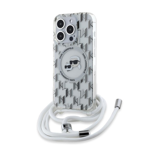Apple iPhone 15 Pro Max Karl Lagerfeld IML Monogram Crossbody K&CH Heads MagSafe pouzdro (Průhledný) – KLHMP15XHCKCKLCT