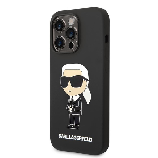 Apple iPhone 15 Pro Karl Lagerfeld Liquid Silicone Ikonický NFT pouzdro (Černá) – KLHCP15LSNIKBCK