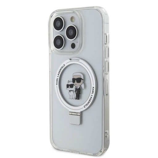 Apple iPhone 15 Pro Max Karl Lagerfeld Ringstand Karl and Choupette MagSafe pouzdro (Bílá) – KLHMP15XHMRSKCH