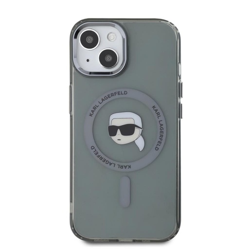 Apple iPhone 15 Karl Lagerfeld IML Karl Head Metal Frame MagSafe pouzdro (Černá) – KLHMP15SHLSKIK