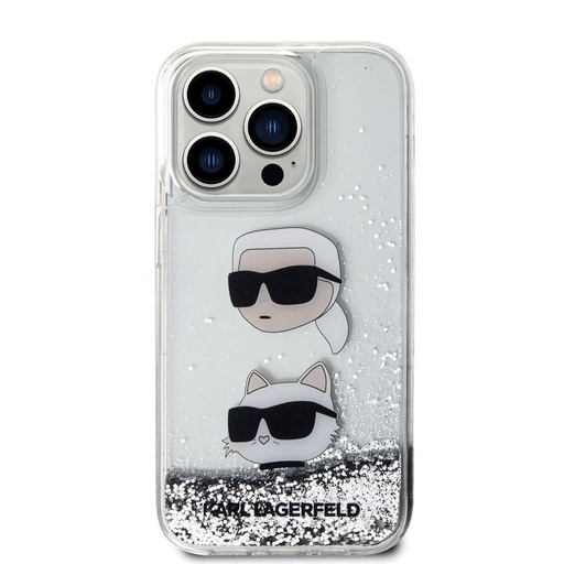 Apple iPhone 15 Pro Karl Lagerfeld Liquid Glitter Karl and Choupette Head pouzdro (Stříbrná) – KLHCP15LLDHKCNS
