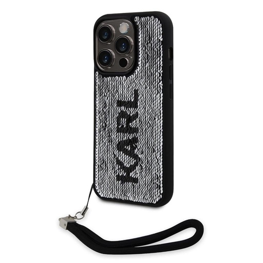Apple iPhone 15 Pro Karl Lagerfeld Sequins Reversible pouzdro (Černá/Stříbrná) – KLHCP15LPSQRKS