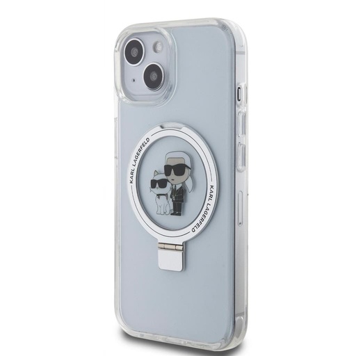 Apple iPhone 15 Karl Lagerfeld Ringstand Karl and Choupette MagSafe pouzdro (Bílá) – KLHMP15SHMRSKCH