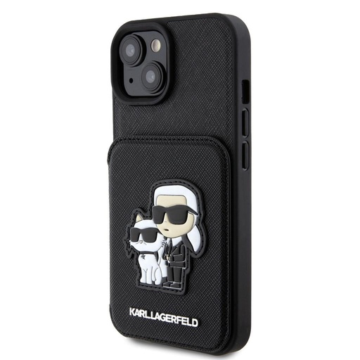 Apple iPhone 15 Karl Lagerfeld PU Saffiano Card Slot Stand Karl and Choupette pouzdro (Černá) – KLHCP15SSAKCSCK