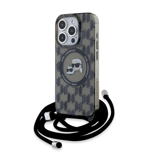 Apple iPhone 15 Pro Max Karl Lagerfeld IML Monogram Crossbody K&CH Heads MagSafe pouzdro (Černá) – KLHMP15XHCKCKLCK
