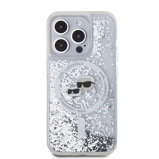 Apple iPhone 15 Pro Max Karl Lagerfeld Liquid Glitter Karl and Choupette Heads MagSafe pouzdro (Průhledný) – KLHMP15XLGKCSGH