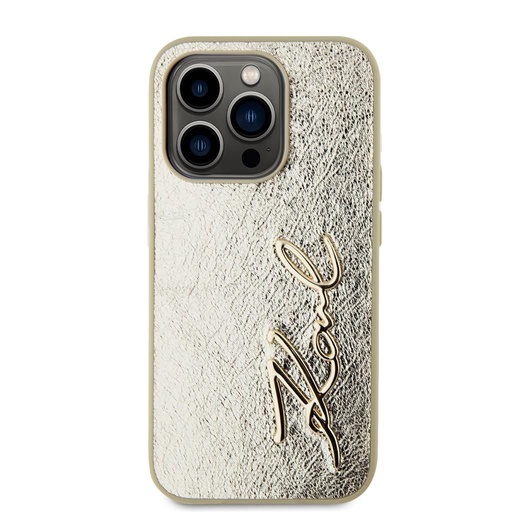 Apple iPhone 15 Pro Max Karl Lagerfeld Wrinkled Signature pouzdro (Zlatá) – KLHCP15XPFMFBKMD