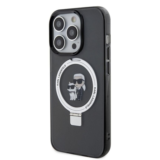 Apple iPhone 15 Pro Max Karl Lagerfeld Ringstand Karl and Choupette MagSafe pouzdro (Černá) – KLHMP15XHMRSKCK