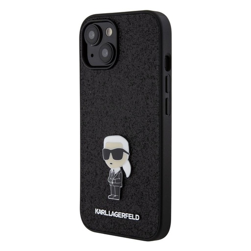 Apple iPhone 15 Karl Lagerfeld Fixed Glitter Metal Ikonický pouzdro (Černá) – KLHCP15SGKNPSK