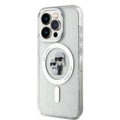 Apple iPhone 15 Pro Karl Lagerfeld IML Glitter Karl and Choupette MagSafe pouzdro (Průhledný) – KLHMP15LHGKCNOT