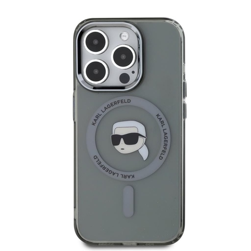 Apple iPhone 15 Pro Max Karl Lagerfeld IML Karl Head Metal Frame MagSafe pouzdro (Černá) – KLHMP15XHLSKIK