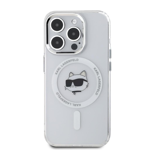 Apple iPhone 15 Pro Max Karl Lagerfeld IML Choupette Head Metal Frame MagSafe pouzdro (Průhledný) – KLHMP15XHLSCHH