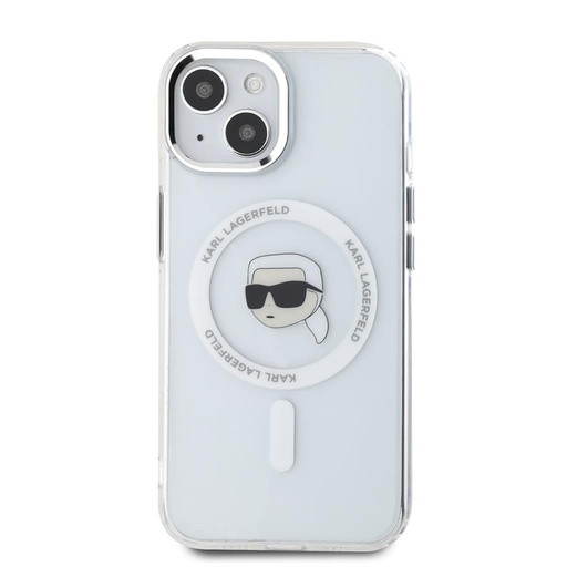 Apple iPhone 15 Karl Lagerfeld IML Karl Head Metal Frame MagSafe pouzdro (Průhledný) – KLHMP15SHLSKIH