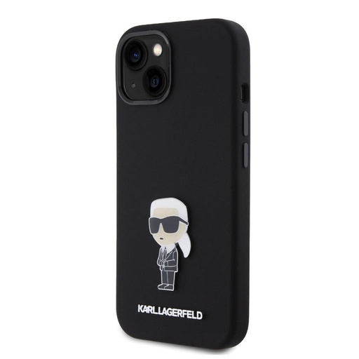 Apple iPhone 15 Černá Karl Lagerfeld Liquid Silicone Metal Ikonický pouzdro (Černá) – KLHCP15SSMHKNPK