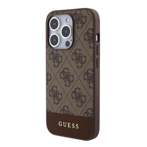 Apple iPhone 15 Pro Guess PU 4G Stripe MagSafe pouzdro (Hnědá) - GUHMP15LG4GLBR