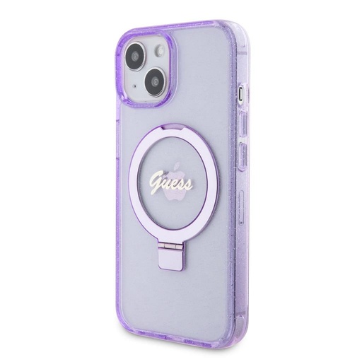 Apple iPhone 15 Guess IML Ring Stand Glitter MagSafe pouzdro (Fialová) - GUHMP15SHRSGSU
