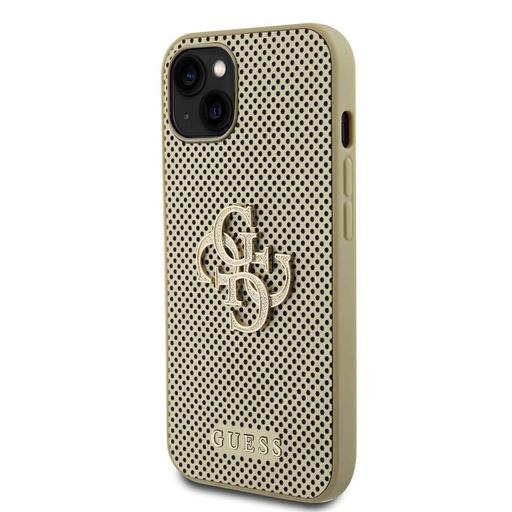 Apple iPhone 15 Guess PU Perforovaný 4G Glitter Metal Logo pouzdro (Zlatá) - GUHCP15SPSP4LGD