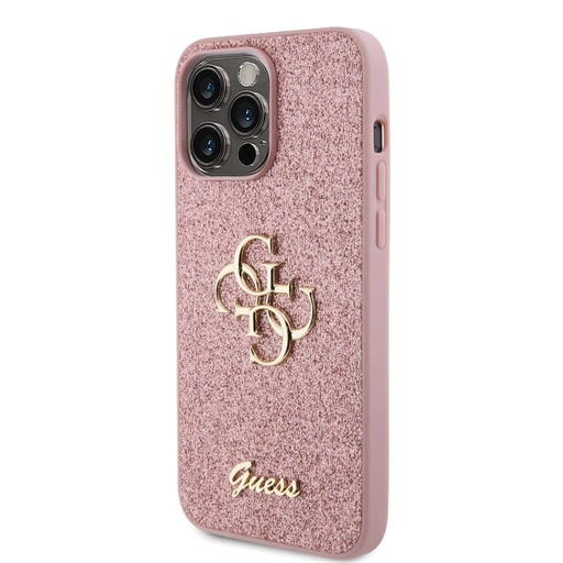 Apple iPhone 15 Pro Max Guess PU Fixed Glitter 4G Metal Logo pouzdro (Růžová) - GUHCP15XHG4SGP