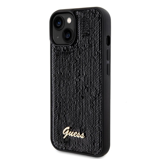 Apple iPhone 15 Guess Sequin Script Logo pouzdro (Černá) - GUHCP15SPSFDGSK