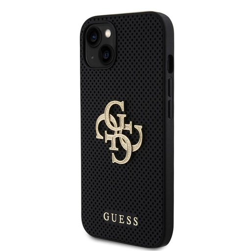 Apple iPhone 15 Guess PU Perforovaný 4G Glitter Metal Logo pouzdro (Černá) - GUHCP15SPSP4LGK