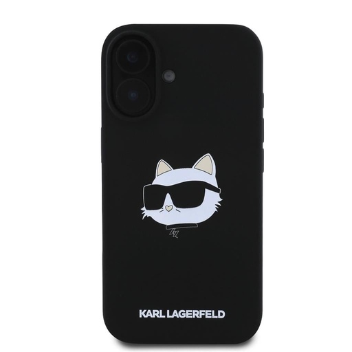 Apple iPhone 16 Karl Lagerfeld Liquid Silicone Choupette Head MagSafe pouzdro (Černá) – KLHMP16SSCHPPLK