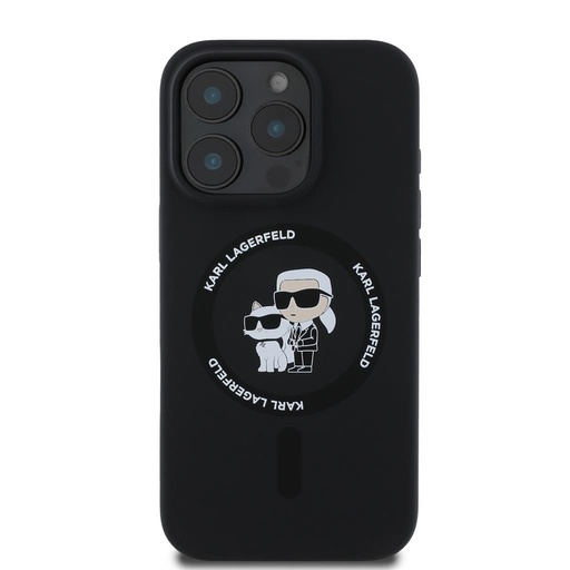 Apple iPhone 16 Pro Karl Lagerfeld Liquid Silicone Karl and Choupette MagSafe pouzdro (Černá) – KLHMP16LSCMKCRHK