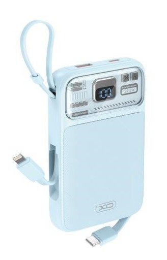 XO PR243 power bank 10000 mAh (Modrá) – rychlé nabíjení 22.5W, digitální displej, USB-C a Lightning kabel