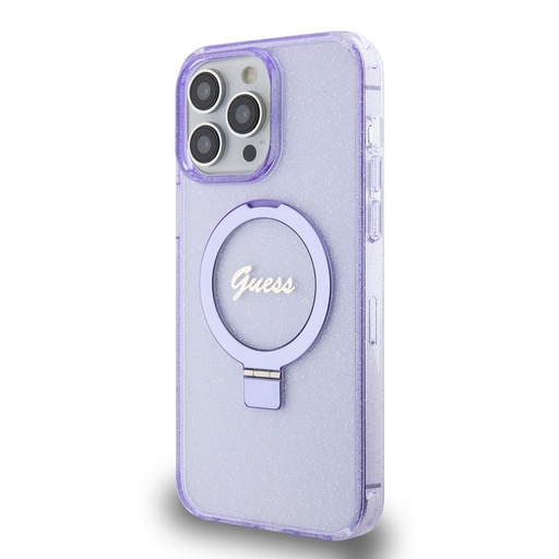 Apple iPhone 15 Pro Max Guess IML Ring Stand Glitter MagSafe pouzdro (Fialová) - GUHMP15XHRSGSU