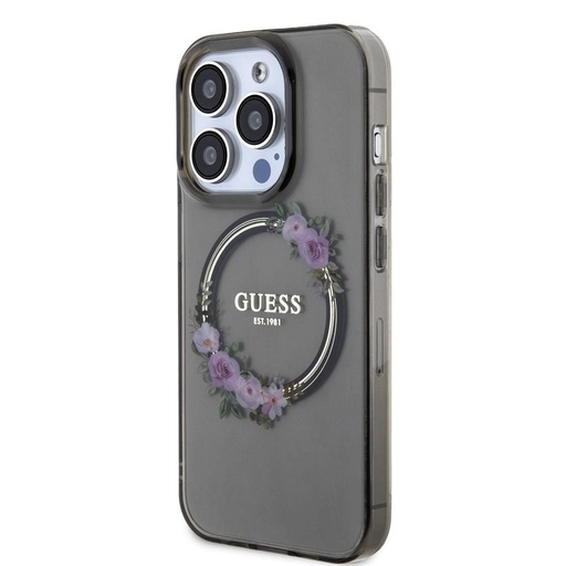 Apple iPhone 15 Pro Max Guess Flowers Ring MagSafe pouzdro (Černá) - GUHMP15XHFWFCK