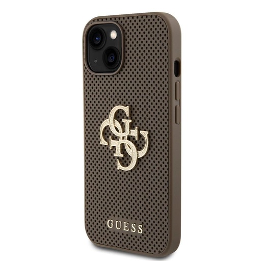 Apple iPhone 15 Guess PU Perforovaný 4G Glitter Metal Logo pouzdro (Taupe) - GUHCP15SPSP4LGE