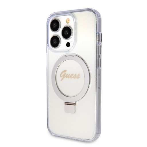 Apple iPhone 15 Pro Max Guess IML Ring Stand Glitter MagSafe pouzdro (Průhledný) - GUHMP15XHRSGSD
