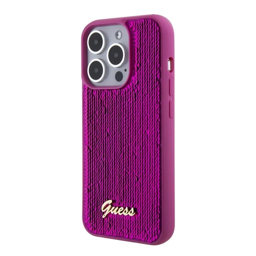 Apple iPhone 15 Pro Guess Sequin Script Logo pouzdro (Magenta) - GUHCP15LPSFDGSF