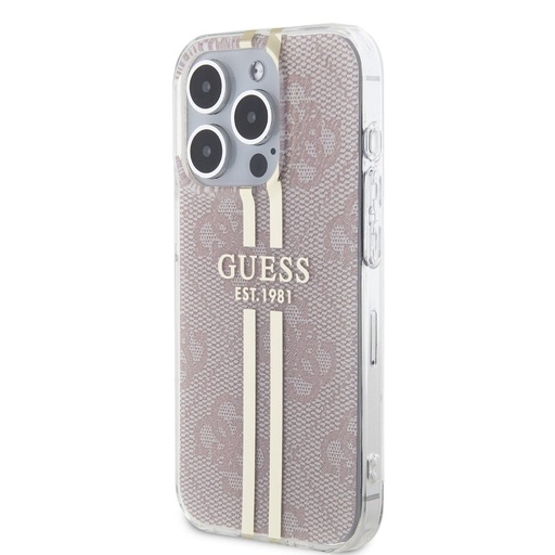 Apple iPhone 15 Pro Max Guess IML 4G Zlatá Stripe pouzdro (Růžová) - GUHCP15XH4PSEGP