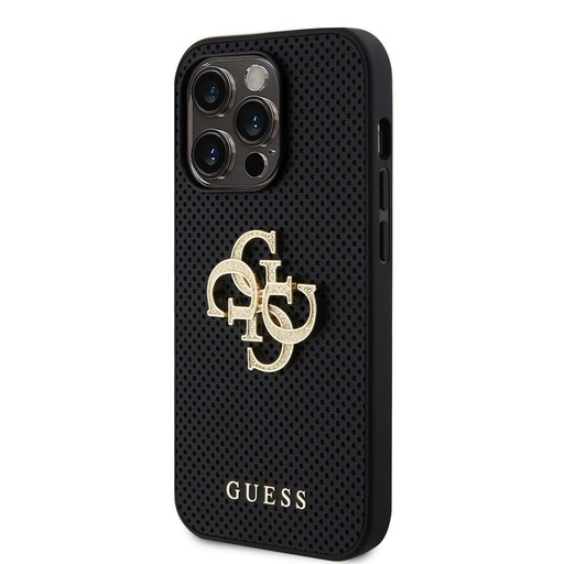 Apple iPhone 15 Pro Max Guess PU Perforovaný 4G Glitter Metal Logo pouzdro (Černá) - GUHCP15XPSP4LGK