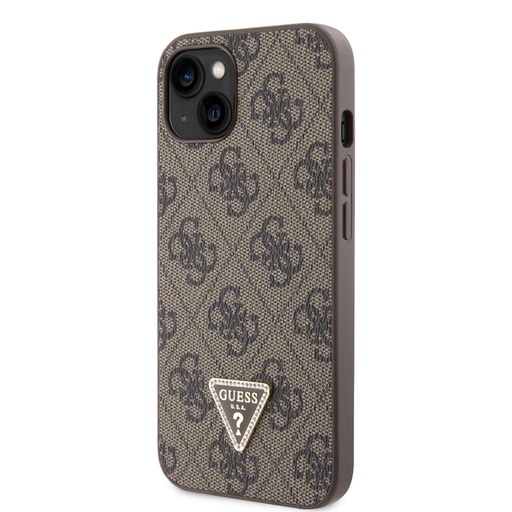 Apple iPhone 15 Guess PU 4G Strass Triangle pouzdro + Popruh (Hnědá) - GUHCP15SP4TDSCPW