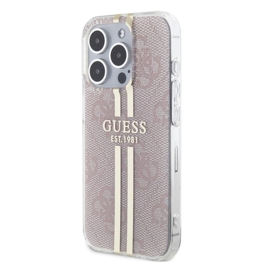 Apple iPhone 15 Pro Guess IML 4G Zlatá Stripe pouzdro (Růžová) - GUHCP15LH4PSEGP