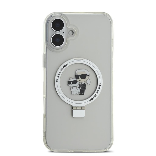 Apple iPhone 16 Plus Karl Lagerfeld Ringstand Karl and Choupette MagSafe pouzdro (Bílá) – KLHMP16MHMRSKCH